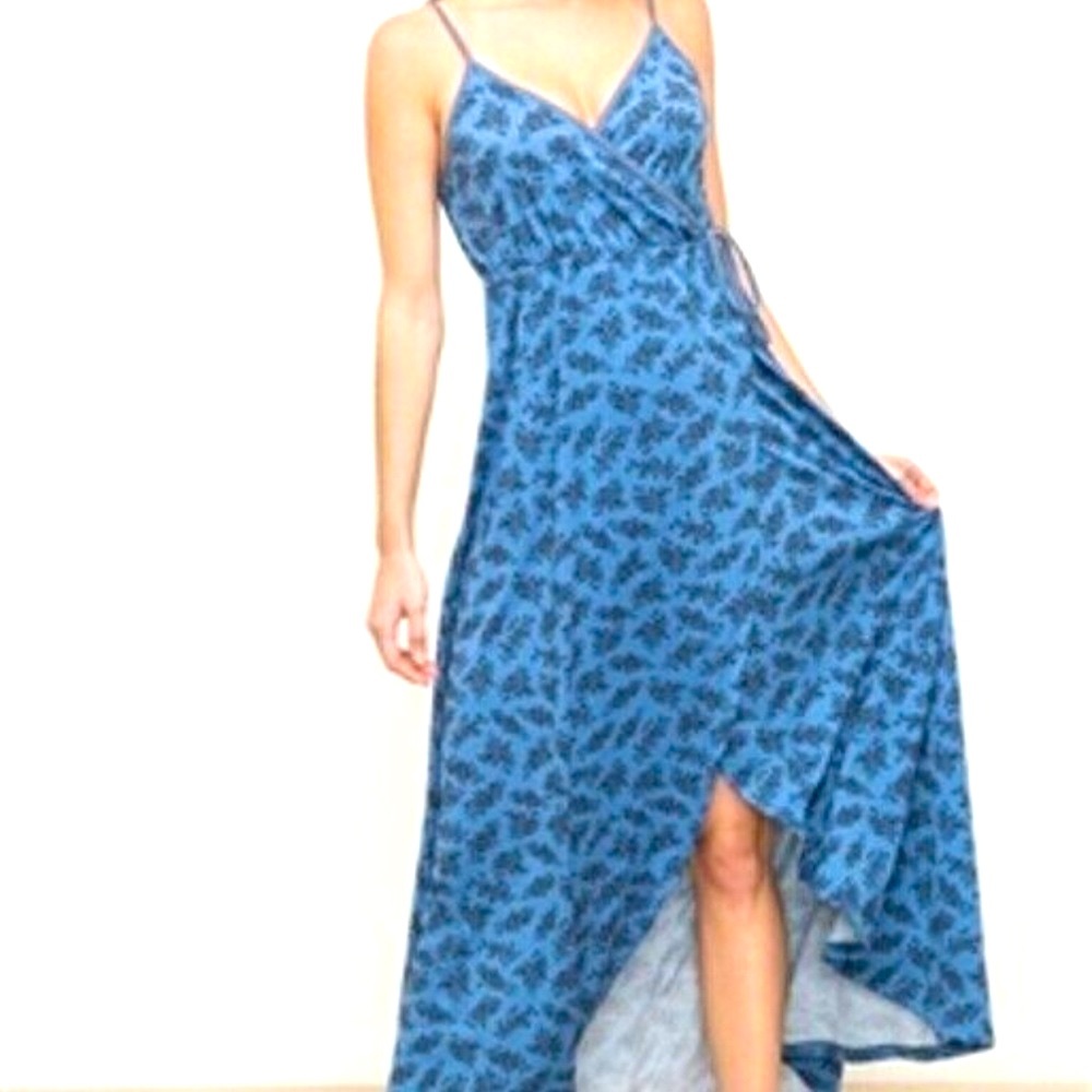 Hem & Thread Button &Tie Front Knit Cami Strap Summer Wrap Maxi Dress Medium